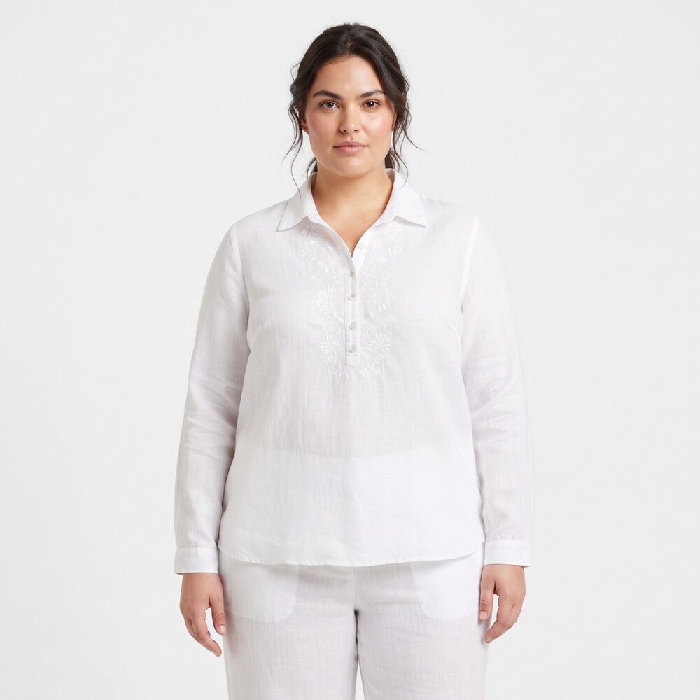 Talbots 3X Floral Embroidered V-Neck Blouse Plus Size Casual Top